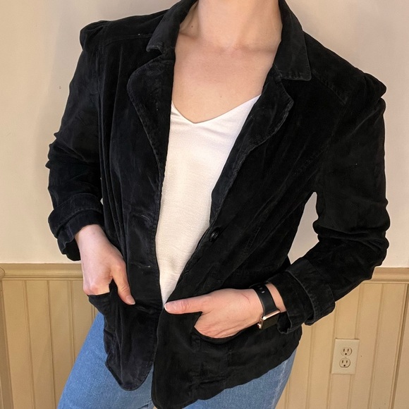 St. Johns Bay Corduroy Jacket Black Cotton Three Button Vintage Women’s Sz PXL - Picture 5 of 11